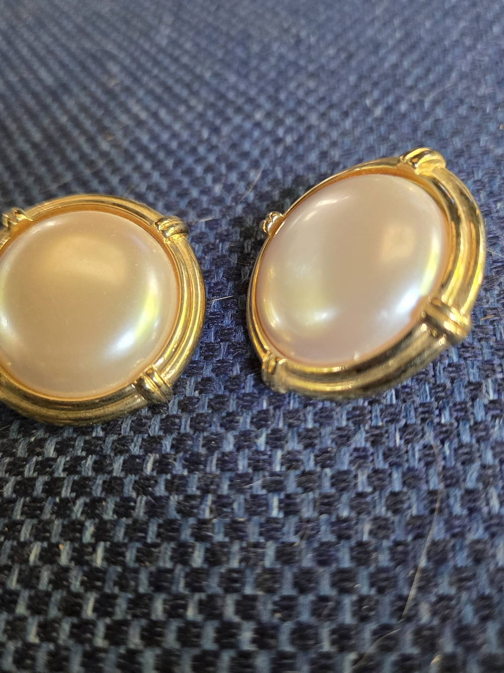Gold-Tone Pearl Cabochon  Earrings - Women Costume Jewelry